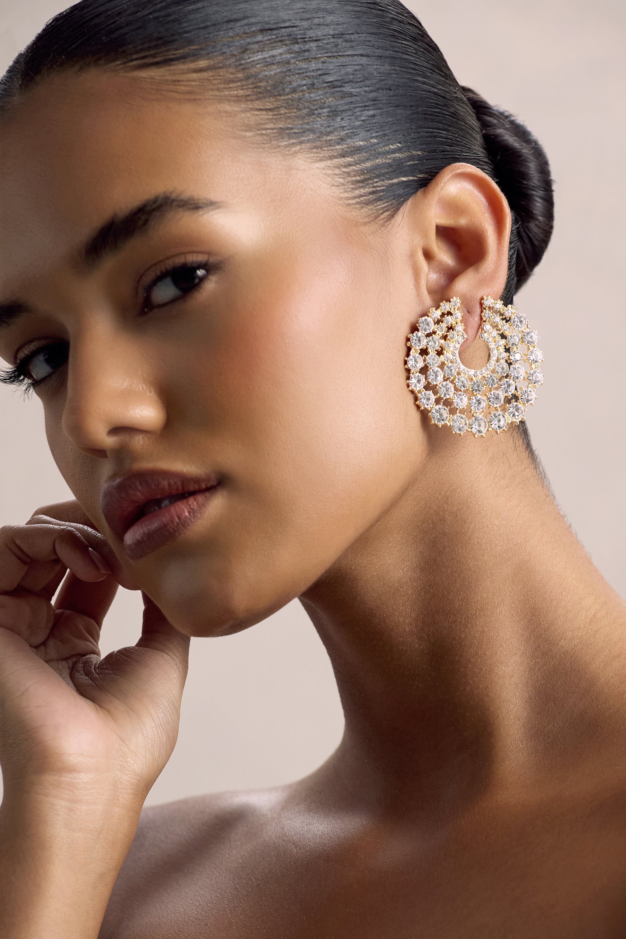 Sparkler | Gold Diamante Statement Circle Earrings