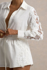Coconut | Ecru Button-Up Shirt With Lace Detail