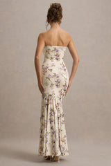 Callie | Lemon Floral Print Bandeau Fishtail Maxi Dress