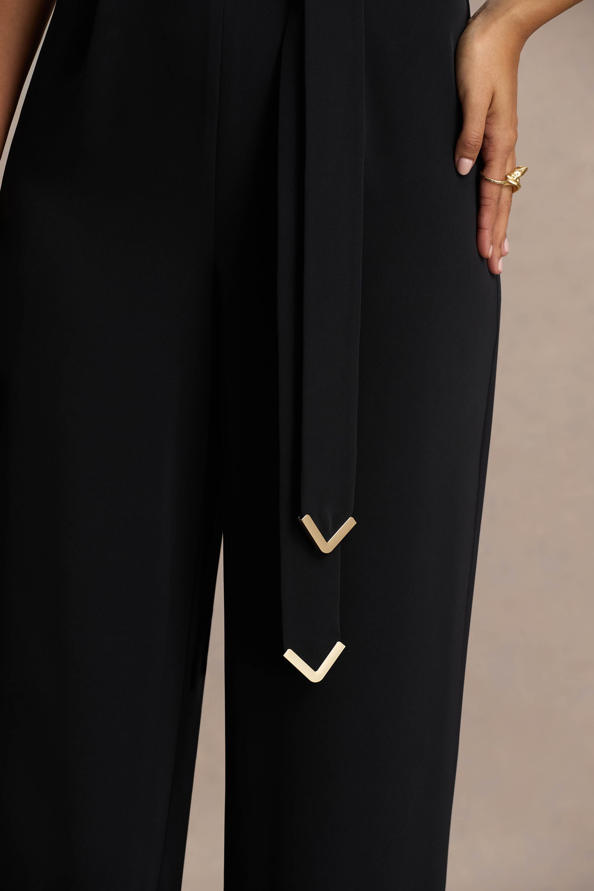 Corina | Black Cowl-Neck Jumpsuit With Tie-Detail