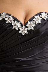 Ambria | Black Satin Hand-Embellished Sweetheart-Neck Corset Top