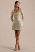 Invite | Gold Sequin Square-Neck Mini Dress