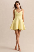 Morgania | Lemon Boucle Plunge-Neck Mini Dress