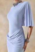 Emerelle | Powder Blue Wide-Neck Maxi Dress With Sash And Draped-Detailing